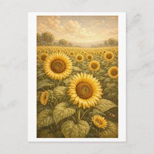 Carte Postale Champ de tournesols de style vintage