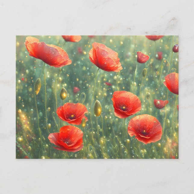 Carte Postale Champ lumineux de pavots rouges (Devant)