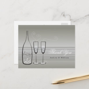 Carte Postale Champagne Argent Bubbly Merci Mariage élégant