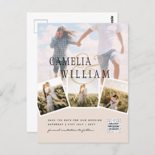 Carte Postale Champagne Blush PHOTO Enregistrer la date QRcode W