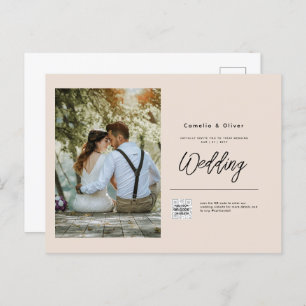 Carte Postale Champagne Blush PHOTO Faire-part de mariage QR Cod