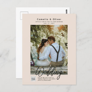 Carte Postale Champagne Blush PHOTO Faire-part de mariage QR Cod