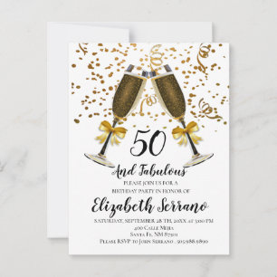 Carte Postale Champagne Et Confetti Gold 50e anniversaire