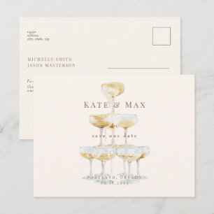 Carte Postale Champagne Modern Cream Wedding Sauvez la date