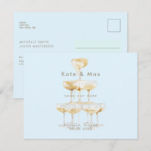 Carte Postale Champagne Modern Ice Blue Wedding Enregistrer la d