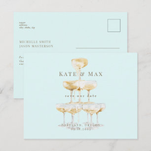 Carte Postale Champagne Modern Seafoam Mariage Enregistrer la da