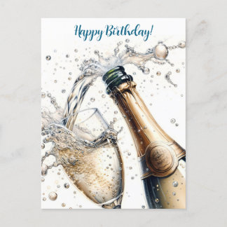 Carte Postale Champagne pétillant Joyeux Anniversaire