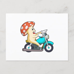 Carte Postale Champignon en motard avec moto