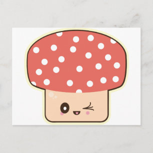 Carte Postale Champignon Kawaii, tabouret mignon rouge blanc pol