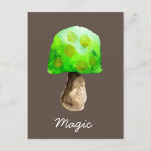 Carte Postale Champignon vert aquarelle champignons mignons