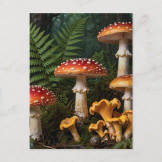 Carte Postale Champignons Amanite Tue-Mouches Forêt Botanique