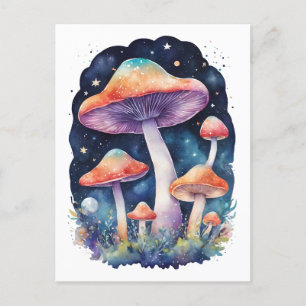 Carte Postale Champignons Cosmiques Style Aquarelle