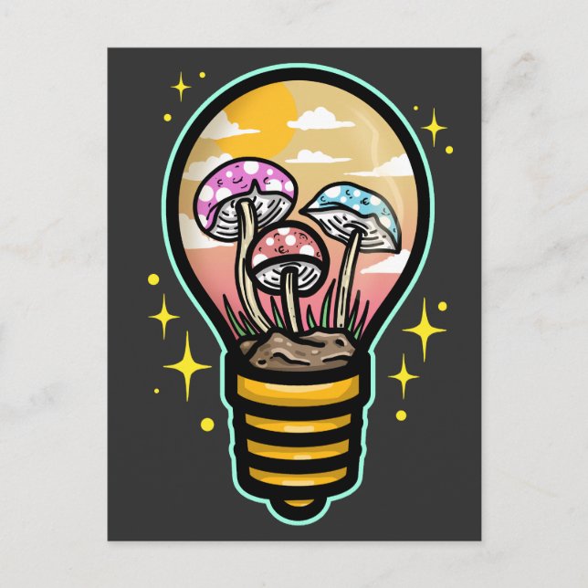 Carte Postale Champignons dans une ampoule (Devant)