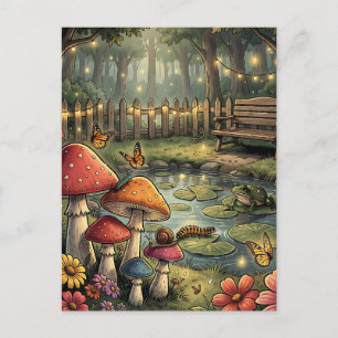 Carte Postale Champignons et Fleurs Rétro Vibes Vintage
