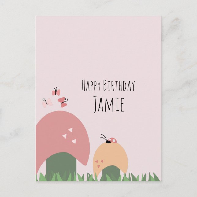 Carte Postale Champignons, papillons et coccinelles Joyeux anniv (Devant)