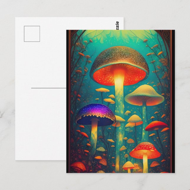 Carte Postale Champignons psychédéliques colorés Imaginaire Mond (Devant / Derrière)