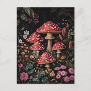 Carte Postale Champignons rouges dans une forêt d'Imaginaires