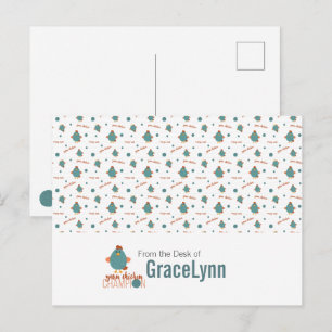 Carte postale Champion de poulet turquoise et roui