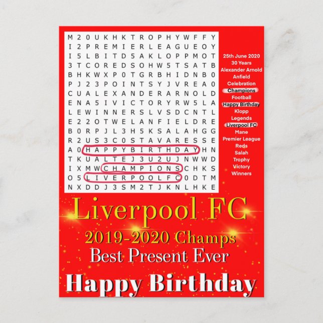 Carte Postale Champions Liverpool FC 2020 (Devant)