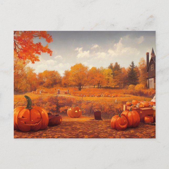 Carte Postale Champs citrouilles de l'automne (Devant)