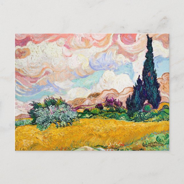 Carte Postale Champs de Blé Pastel avec Cyprès, remix, (Devant)