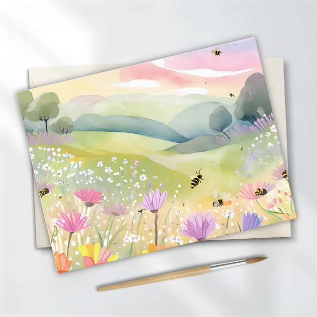 Carte Postale Champs de fleurs des abeilles de printemps | Natur (Créateur téléchargé)