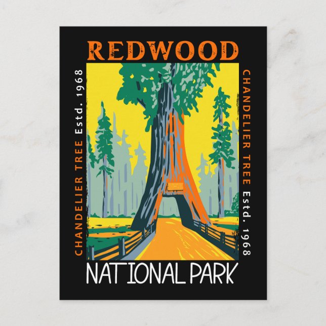 Carte Postale Chandelier de Redwood National Park, Arbre dérangé (Devant)