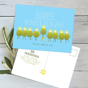 Carte Postale Chandeliers de Hanukkah Olives, Groupe Bleu Bébé