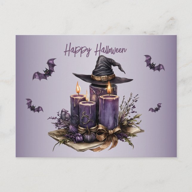 Carte Postale Chandelles violettes d'Halloween chauves-souris Éf (Devant)
