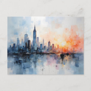 Carte Postale Changement d'adresse Ciel de ville Style aquarelle