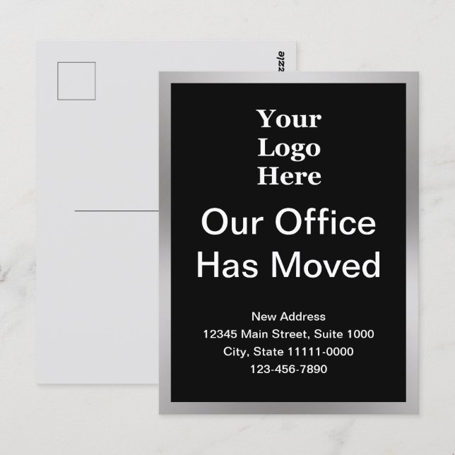Carte Postale Changement d'adresse de l'entreprise Modèle noir e (Devant / Derrière)