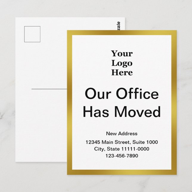 Carte Postale Changement d'adresse d'entreprise Modèle Gold et W (Devant / Derrière)