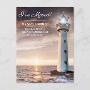 Carte Postale Changement d'adresse phare coucher de soleil côtie