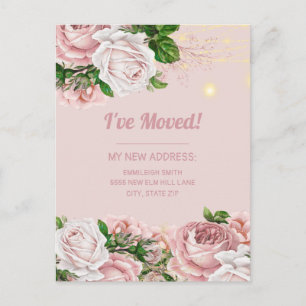 Carte Postale Changement d'adresse Pink Vintage Floral String Li