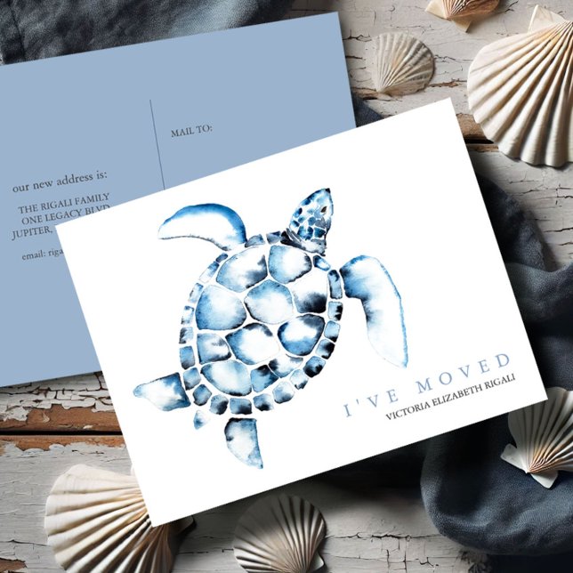 Carte postale Changement d'adresse sur la plage To (New address moving announcements watercolor sea turtle by Victoria Grigaliunas of Do Tell A Belle)