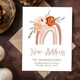 Carte Postale Changement d'adresse | Terracotta Boho Rainbow Flo