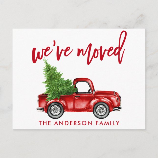 Carte Postale Changement de code d'adresse Red Truck Tree (Devant)