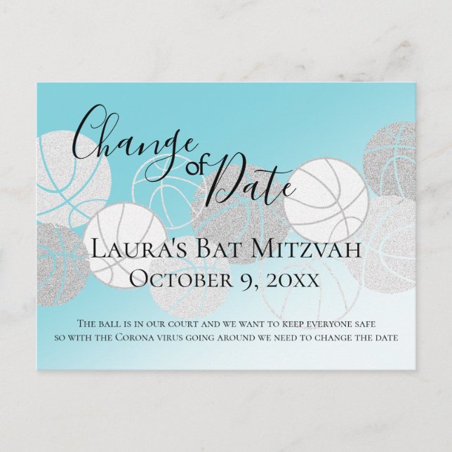 Carte Postale Changement de date Bat mitzvah de basket-ball (Devant)