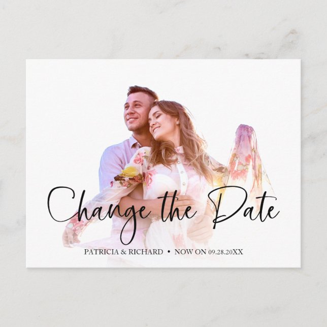 Carte Postale Changement De Date Chic Simple Mariage Reporté (Devant)