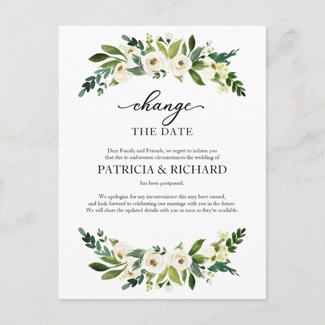 Carte Postale Changement de date de verdure Report de mariage (Devant)
