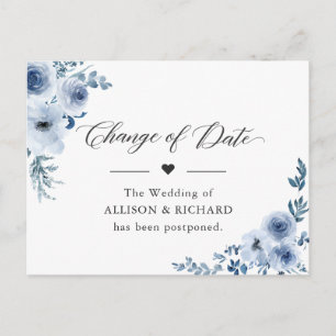Carte Postale Changement de date Élégant Nouveau Plan Fleurs Ble