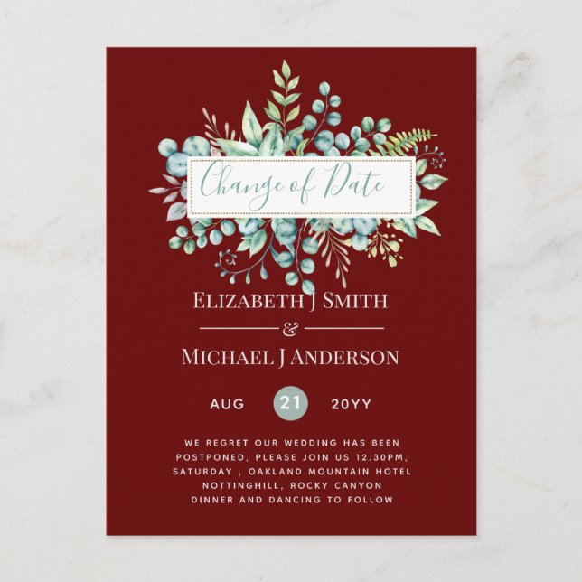 Carte Postale Changement de plan Date Greenery Eucalyptus Event (Devant)