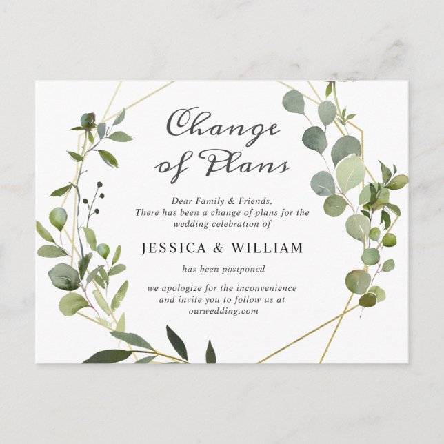 Carte Postale Changement de plan Elegant Eucalyptus Mariage (Devant)