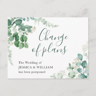 Carte Postale Changement de Plans Élégant Mariage Eucalyptus