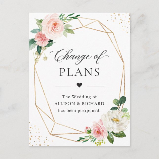 Carte Postale Changement de plans Gold Blush géométrique Floral  (Devant)