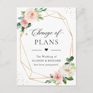 Carte Postale Changement de plans Gold Géométrique Blush Rose Fl