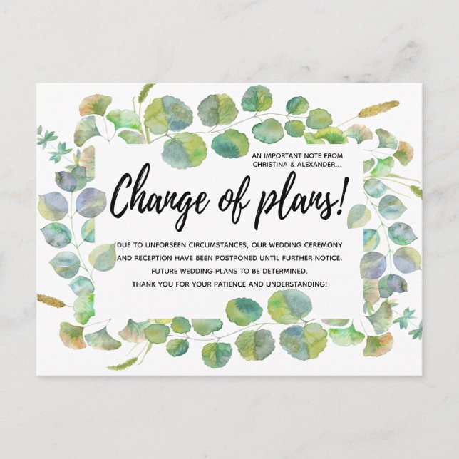 Carte Postale Changement de régime Mariage feuille reporté annul (Devant)