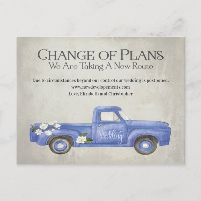 Carte Postale Changement mariage Des Plans Reporté Camion Bleu (Devant)