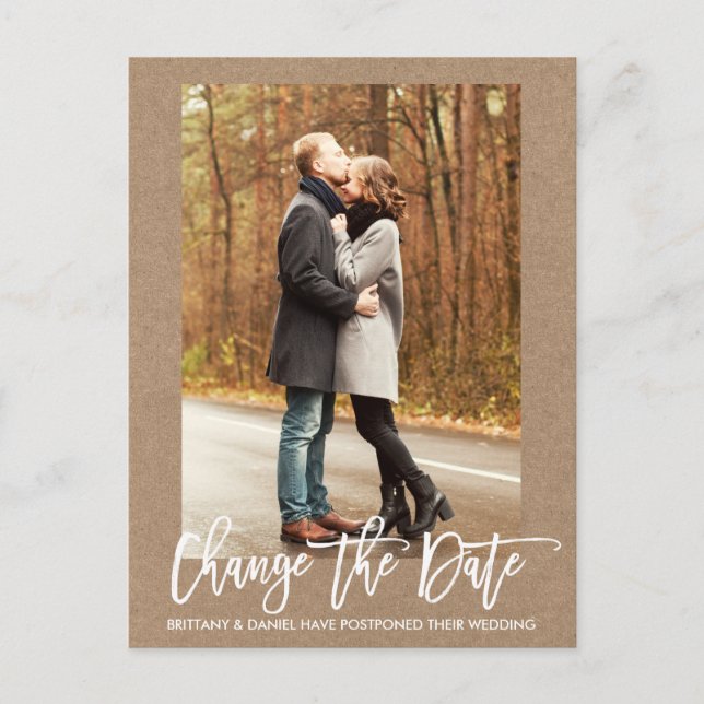 Carte Postale Changer La Date Photo Brush Script Kraft (Devant)