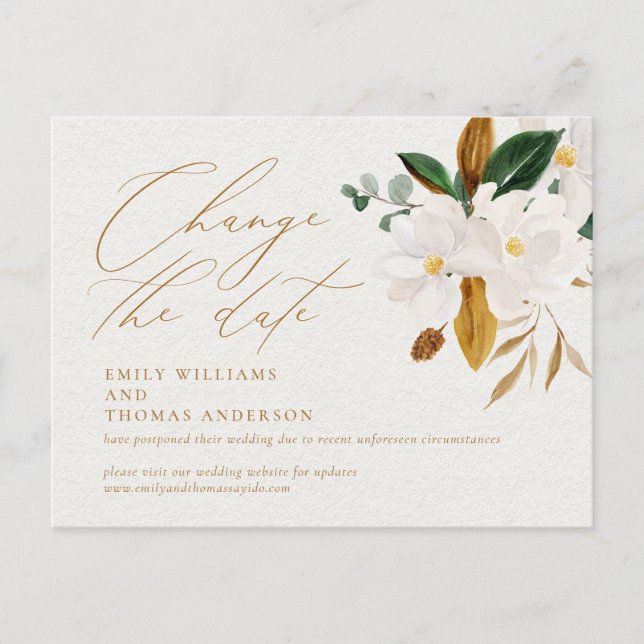 Carte Postale Changer la date Script Elegant Aquarelle Magnolia (Devant)